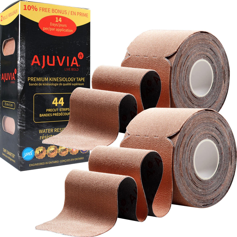 [Australia] - AJUVIA Kinesiology Tape (2 Rolls, 44 Strips Precut, 2" x 10") - Lasts up to 14 Days - Latex Free - Waterproof Athletic Tape - Elastic Sports Tape (Beige) Beige 