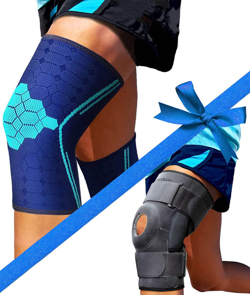 [Australia] - Sparthos Knee Compression Sleeves [Cobalt Blue - Large] x Sparthos Hinged Knee Brace [Size L] 