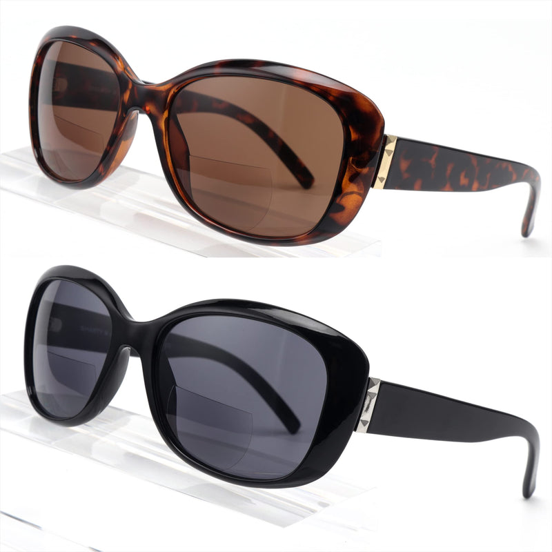 [Australia] - Superior Bifocal Reading Sunglasses for Women, Kisdate Sun Readers Ladies Shades 1 Black & 1 Tortoise 1.5 Diopters 