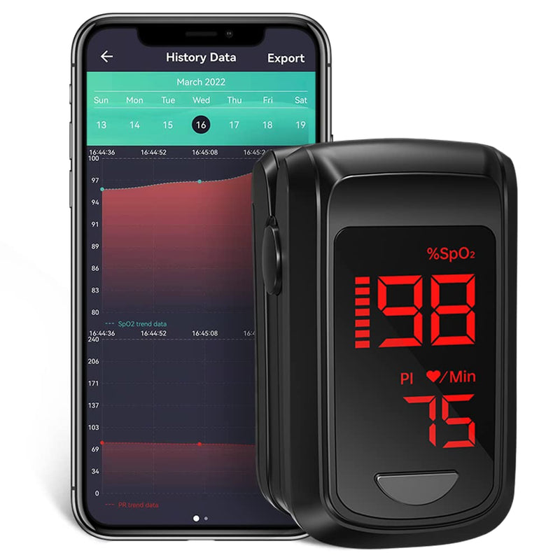 [Australia] - Fingertip Pulse Oximeter- HOLFENRY Pulse Oximeter Bluetooth Oximeter Oxygen Saturation Monitor for SpO2/Heart Rate/PI, with Auto Graph Display/Alarm/Dedicated App, Compatible with iOS&Android Black 