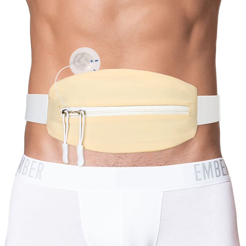 [Australia] - Insulin Pump Belt with Double Slide Zipper Pouch Medical Holder for Diabetic T1D Adjustable Waist Band Accessories Lightweight for Tubing Epipen Men Women Adult Beige 