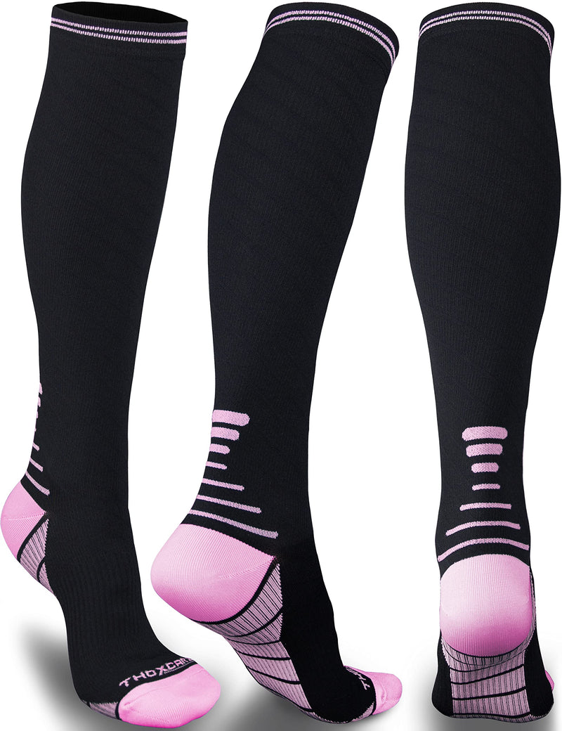 [Australia] - Thoxcare Compression Socks for Women Men, Graduated 20-30 mmHg Knee High Circulation Stocking -Best Support for Sport Medical 1pair-black/Pink XX-Large 