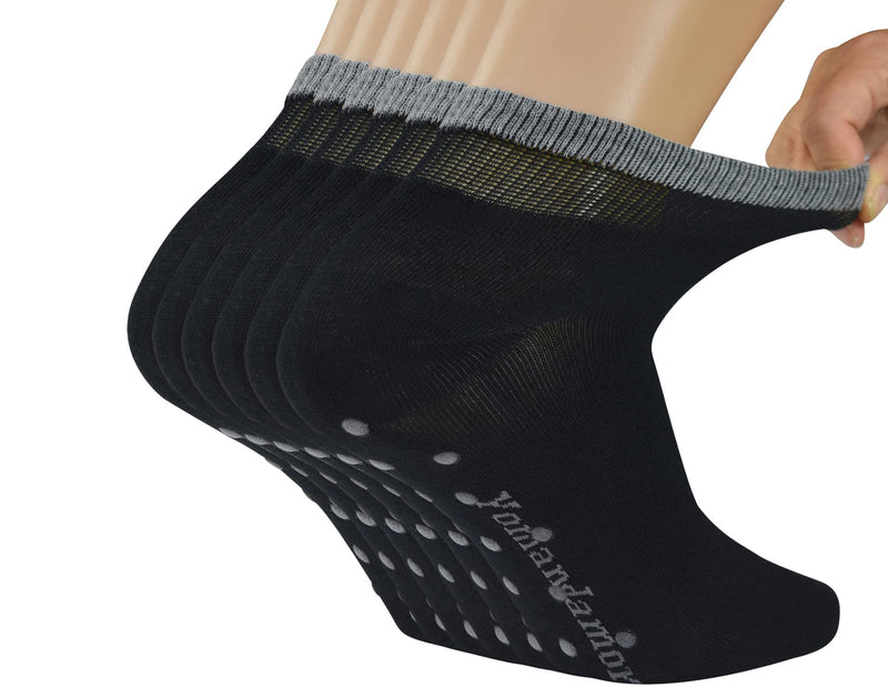 [Australia] - Yomandamor 6 Pairs Seamless Diabetic Socks for Men Bamboo Non Slip Grip Ankle Socks 10-13 Black 