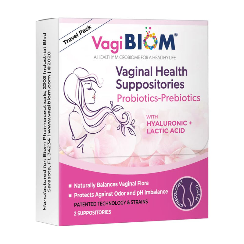 [Australia] - VagiBiom Probioitc Suppository CONVENIENT TRAVEL PACK WITH 2 SUPPOSITORIES AND 2 FEMININE WIPES: Microbiome Flora balance. Odor Control Regimen; Balance and Nourishes Healthy Flora; Paraben-Free Preservative-Free 