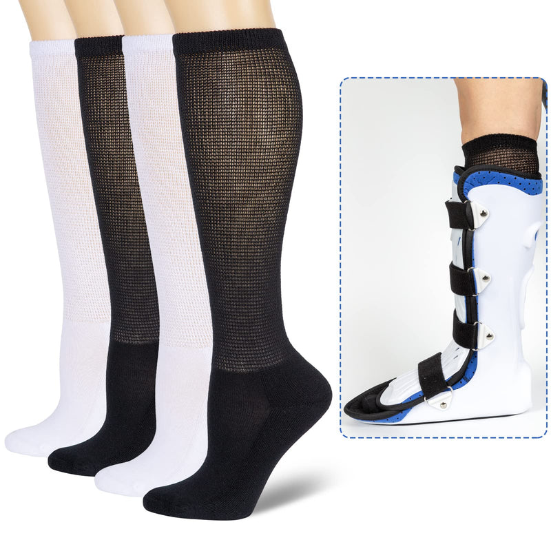 [Australia] - 4 Packs High-Top Orthopedics Tube Socks for Fracture Boot Cast Replacement Socks Liner for Air Cam Walkers Boots Surgical Leg Cover 2BLK/2WHI 10-13 