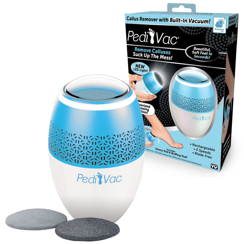 [Australia] - As Seen On TV PediVac Electric Callus Remover + Built-In Vacuum Sucks Up Shavings, New Look, Gently Removes Calluses & Dry Skin in Seconds, Mess-Free, Spins at 2000 RPMs, LED Light, 2 Speed Settings 
