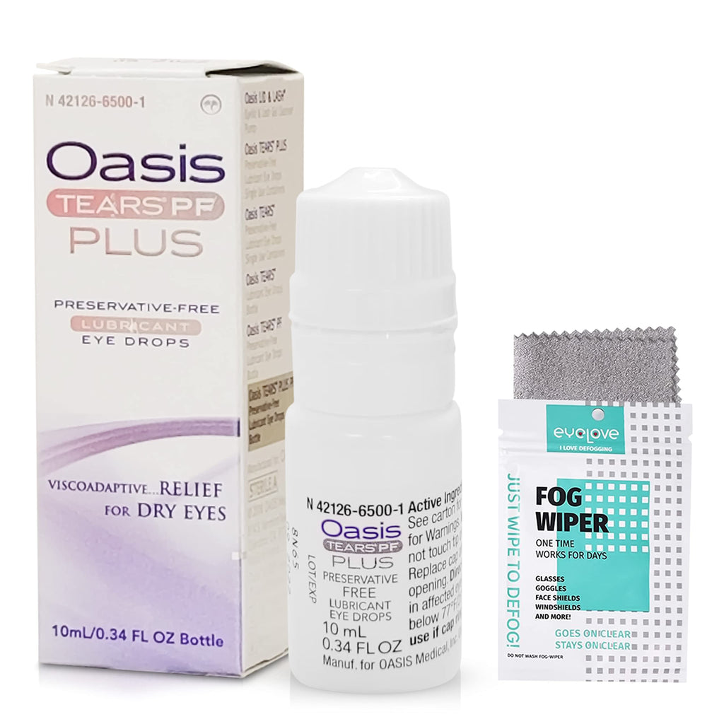 [Australia] - Oasis TEARS Plus Preservative-Free Lubricant Eye Drops Relief for Dry Eyes, 0.34 Ounce - Bundled with One Reusable Anti Fog Cloth for Eyeglasses by Maxim Eye 