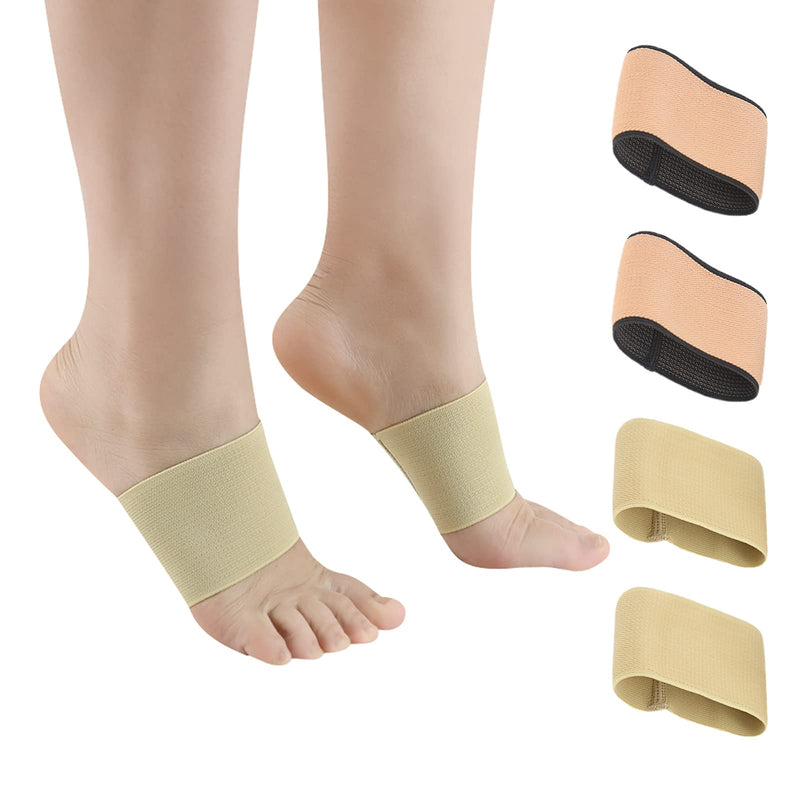 [Australia] - Copper Arch Support Sleeves (4PCS), Plantar Fasciitis Braces for Foot Care, Foot Compression Sleeve for Heel Spurs, Flat & Fallen Arches and High Arch Pain Relief, Arch Support Bands for Women & Men Beige and Black 
