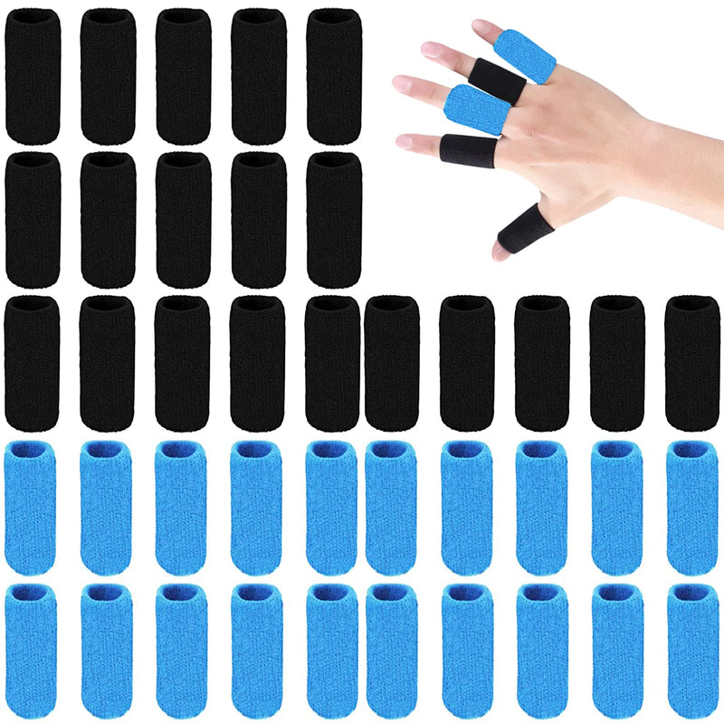 [Australia] - ELANE 40 PCS Finger Splint Finger Holster Thumb Brace Support Elastic Sleeves for Finger Support ,Knuckle Black+skyblue 