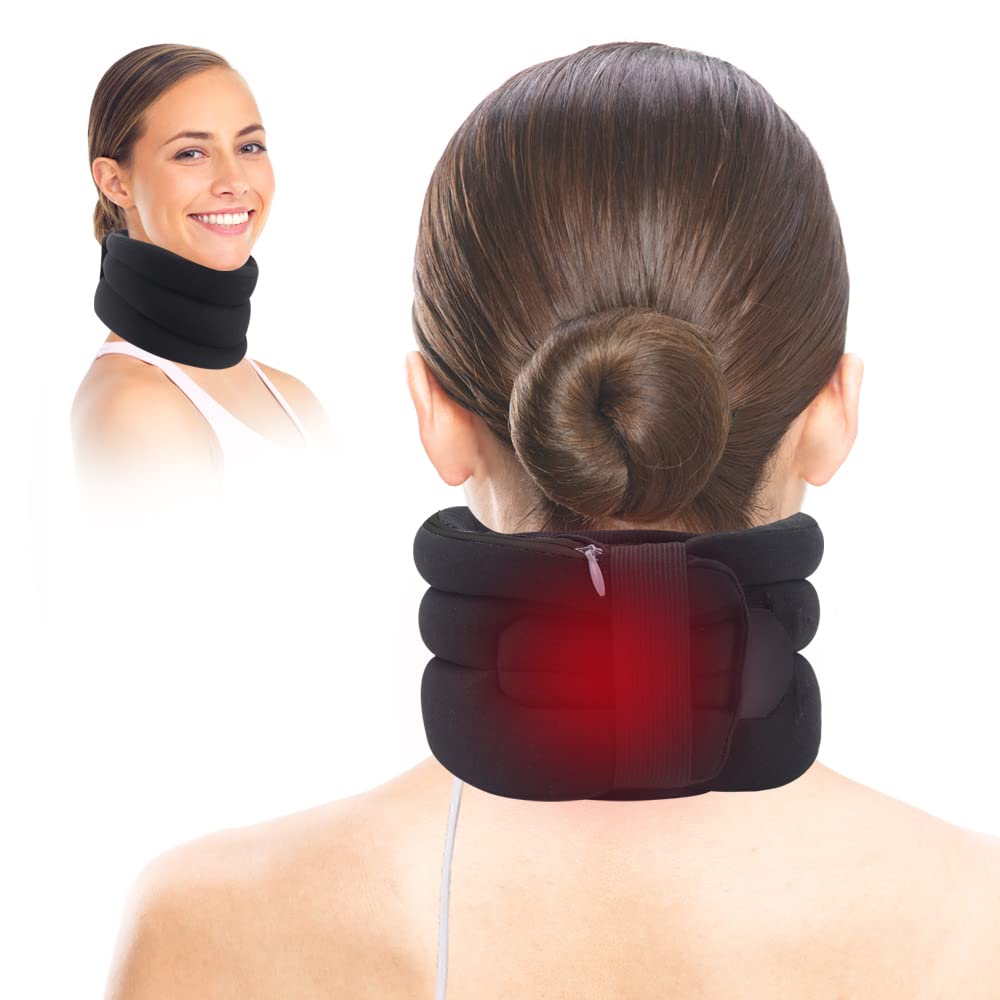 [Australia] - Comfheat USB Heated Neck Brace for Neck Pain Relief, Neck Support Brace Heat Therapy for Spinal Pain and Pressure Relief, Adjustable 2 in 1 Foam Neck Cervical Collar for Women and Men Height 4'' 