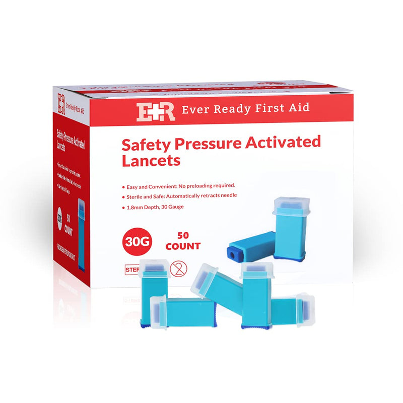 [Australia] - Ever Ready First Aid Safety Pressure Activated Lancets, Sterile Push Lancets with 30 Gauge for Blood Sugar Testing – 50 Count 
