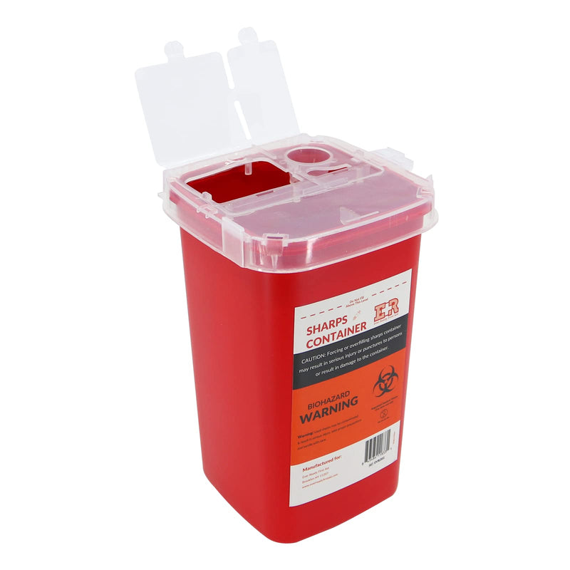 [Australia] - Ever Ready First Aid Sharps Container with Split Lid Design and Locking Mechanism for Sharp Waste Disposal, 1 Quart 
