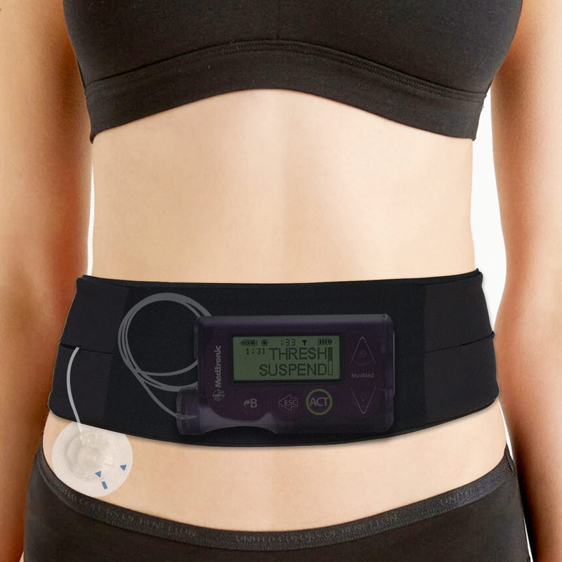 [Australia] - Adults Diabetic Pump Holder Belt See Through Mesh Pouch Medical Waist Band Accessories for T1D Diabetes Device Receiver Continuous Glucose Monitor Pumps CGM Epipen Supplies Women Men Black Large(Pack of 1) 