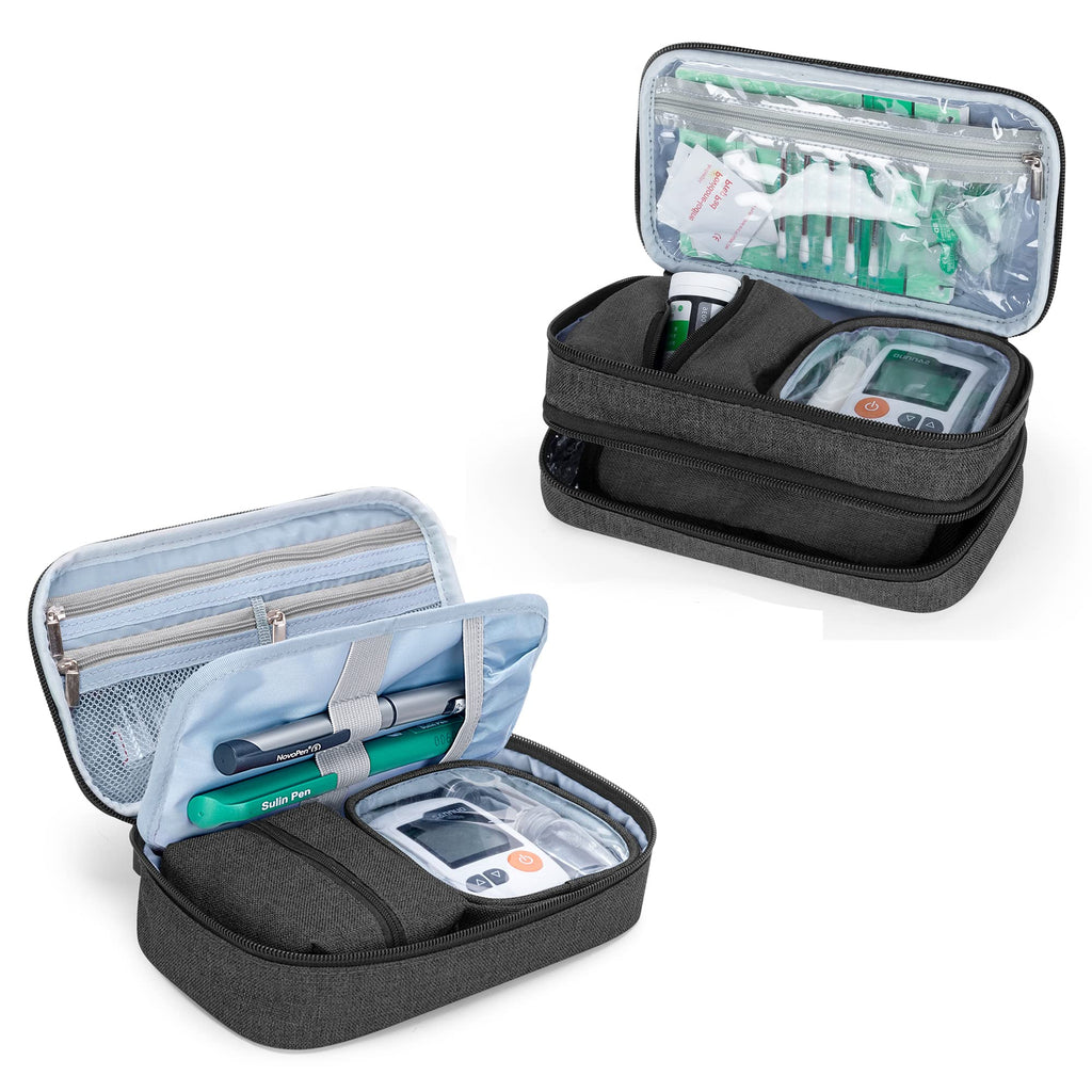 [Australia] - CURMIO Double Layer Insulated Insulin Cooler Travel Case, Diabetic Supplies Bag for Glucose Meter, Medication, Insulin Pens and Other Diabetes Care Supplies 