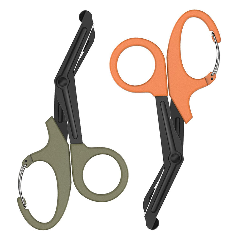 [Australia] - MOVOCA 2 Packs Medical Scissors with Carabiner - 7.5" Bandage Scissors Trauma Shears, Fluoride Coated Non-stick Blades Stainless Steel EMT Shears for Doctor, Nurses, Nursing Students, EMT, EMS Brownish Gray/Orange 