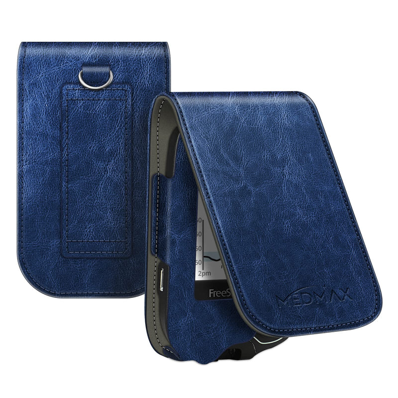 [Australia] - MEDMAX PU Leather Protective Case for Freestyle Libre 2 / Libre Reader, Lightweight Shockproof Diabetic Storage Carrying Case with Clip and Handle (Navy) Navy 
