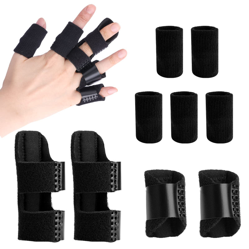 [Australia] - AIEX 4pcs Trigger Finger Splints and 5pcs Finger Sleeves, Pain Relief Finger Stabilizer Brace Finger Straightener Immobilization Splint for Supporting Broken Sprained Swollen Fingers (2 Sizes) 