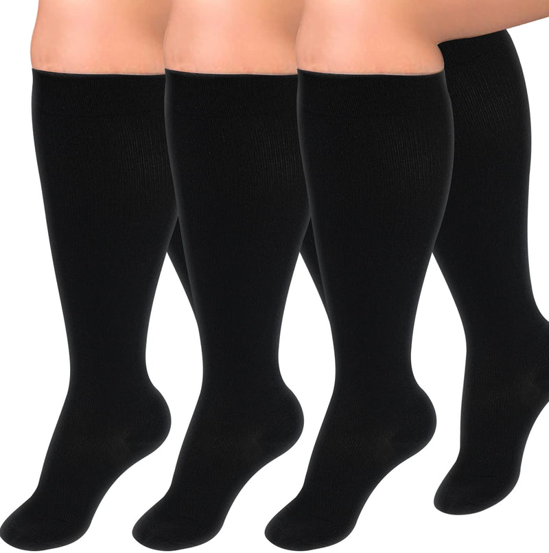 [Australia] - 3 Pairs Plus Size Compression Socks for Women and Men Wide Calf 20-30mmhg Extra Large Knee High Support for Circulation 01 Black XX-Large 