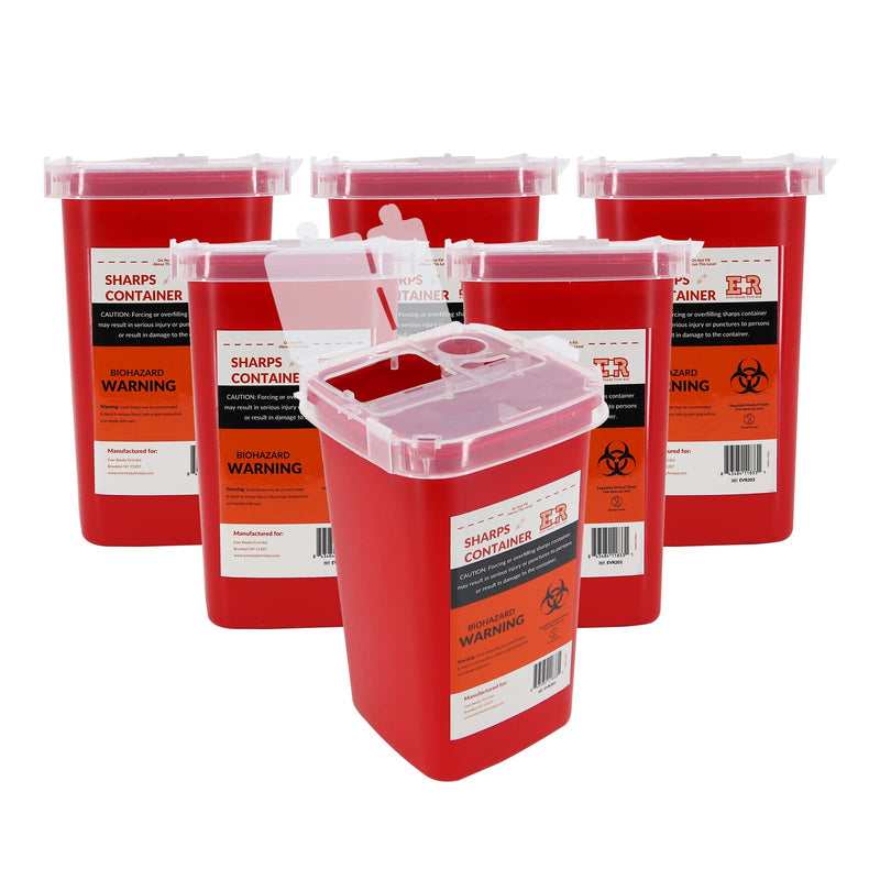 [Australia] - Ever Ready First Aid Sharps Container with Split Lid Design and Locking Mechanism for Sharp Waste Disposal, 1 Quart - 6 Count 