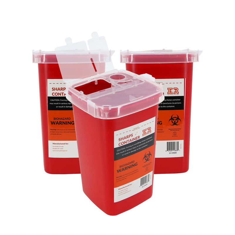 [Australia] - Ever Ready First Aid Sharps Container with Split Lid Design and Locking Mechanism for Sharp Waste Disposal, 1 Quart - 3 Count 