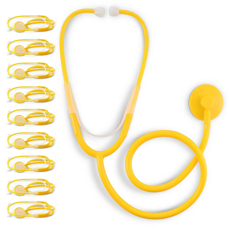 [Australia] - Primacare DS-9294 Pack of 10 Yellow Disposable Stethoscopes with Sound Sensitive Chestpiece and 22” PVC Tubing | Single Patient Use Ultra Lightweight Stethoscope for Home, Education, Doctors, Nurses 