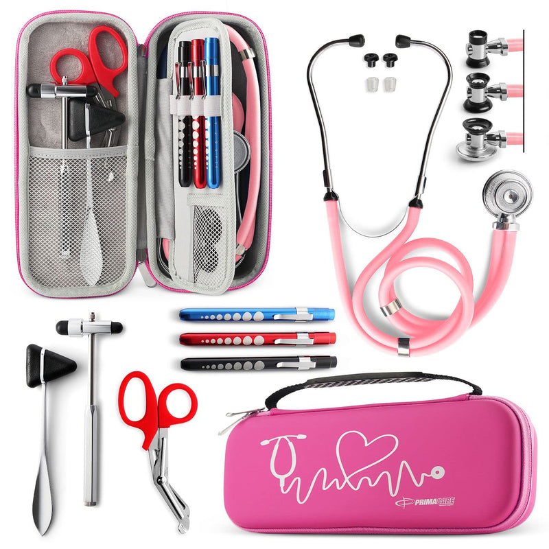 [Australia] - Primacare KB-9397-PK Stethoscope Case, Supplies Included, Pink with Multiple Compartments, Portable and Lightweight First Aid Kit Bag with Vital Medical Supplies, Nursing Accessories for Nurses 