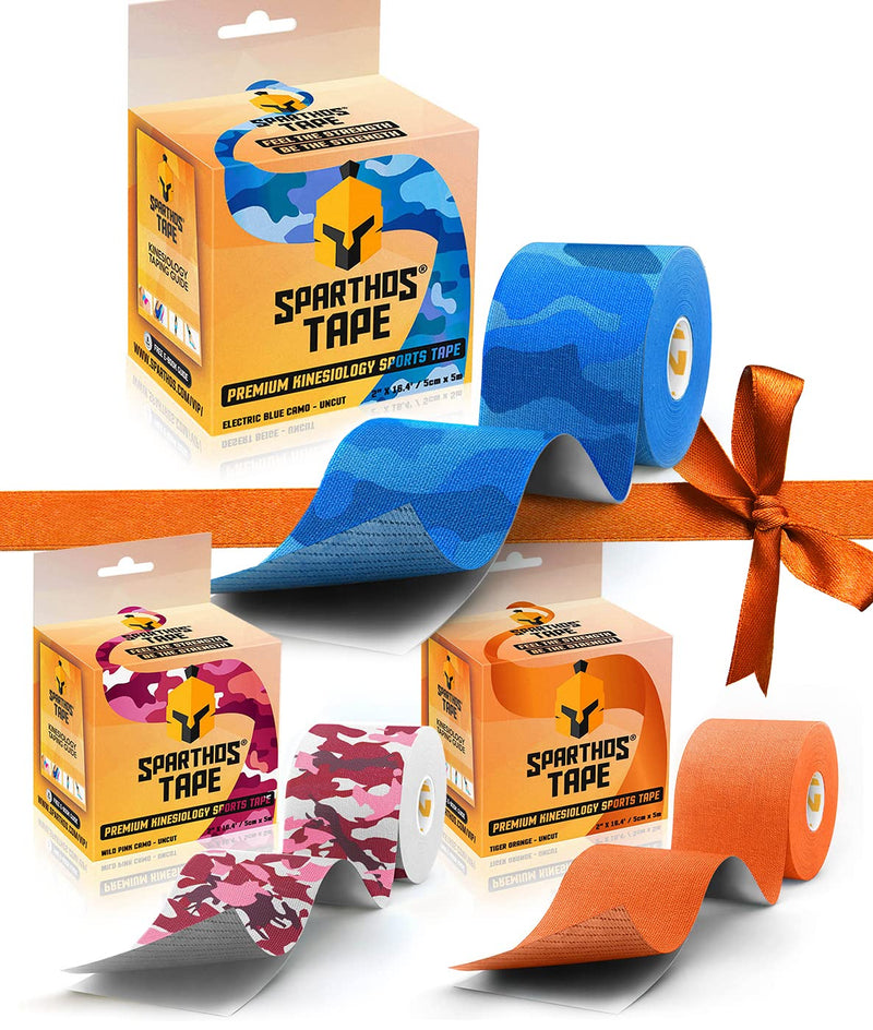 [Australia] - Sparthos Tape Color Bundle: Electric Blue Camo + Wild Pink Camo + Tiger Orange [16.4 ft Uncut Rolls] 