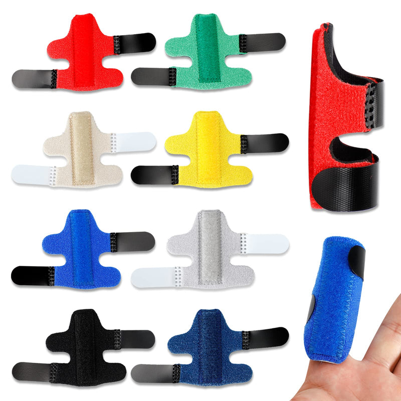 [Australia] - 8PCS Finger Splints Finger Sleeves Finger Straightener Finger Strap Finger Support for All Fingers (Yellow, Red, Green, Bright Blue, Dark Blue, Black, Light Gray, Skin Tone) 
