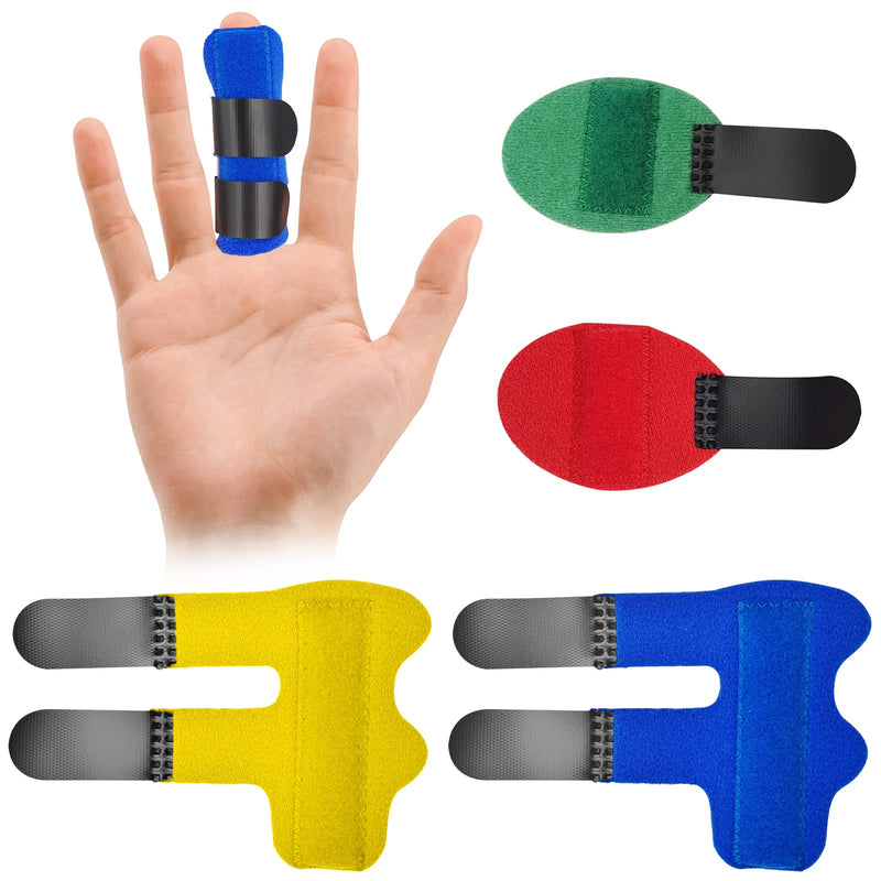 [Australia] - Trigger Finger Splints, 4 PCS Adjustable Fixing Sleeves Fractures Splints for Broken Finger, Pinky Finger, Injured Finger Ideal, Sport Injuries (Red + Green + Blue + Yellow) Red + Green + Blue + Yellow 