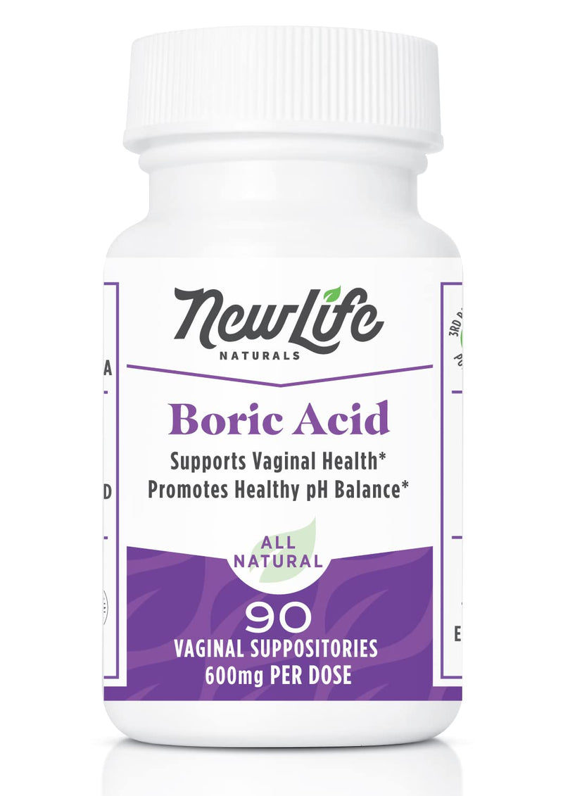 [Australia] - NewLife Naturals - Medical Grade Boric Acid Vaginal Suppositories - 600mg - 100% Pure Womens pH Balance Pills - Yeast Infection, BV - 90 Capsules: Made in USA 90 Count (Pack of 1) 