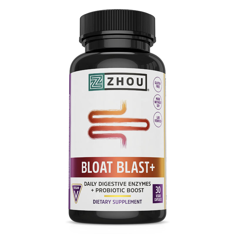 [Australia] - Zhou Nutrition Bloat Blast+ Digestive Enzymes with Probiotics, Bloating Relief for Women and Men, Reduce Water Retention and Improve Digestive Health, Vegan, Non-GMO, Gluten Free, 30 Servings 