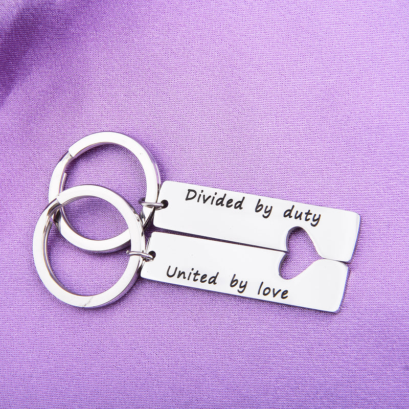 [Australia] - MAOFAED Military Matching Set Divided by Duty United by Love Heart Keychains Military Wife Girlfriend Deployment Going Away Gift United Keychain 
