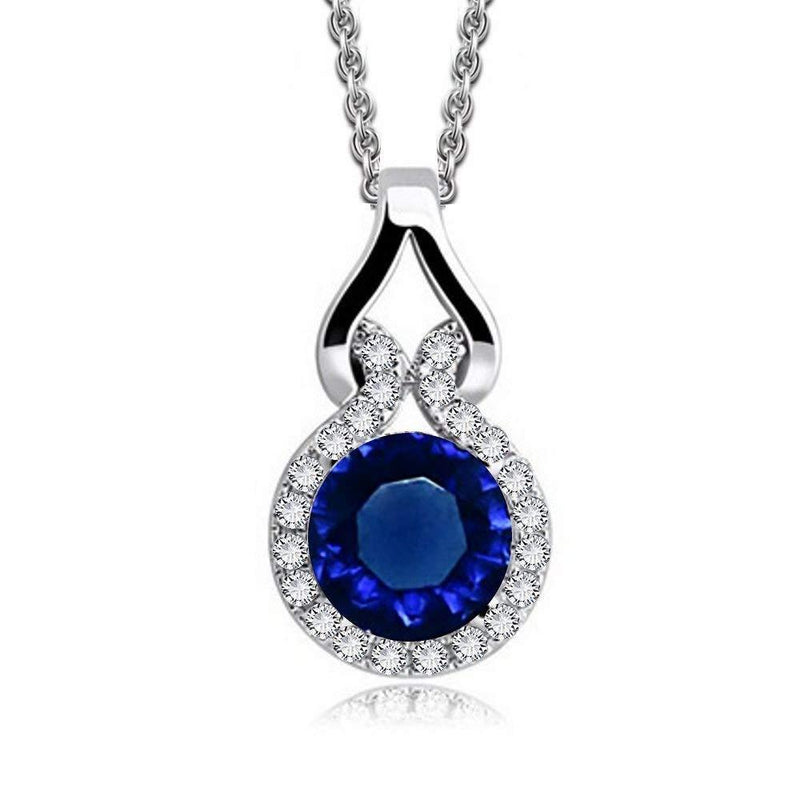 [Australia] - Round Green Simulated Emerald Blue Simulated Sapphire or White Zirconia Crystals Set Pendant Necklace 18" Earrings 18 ct White Gold Plated blue necklace 