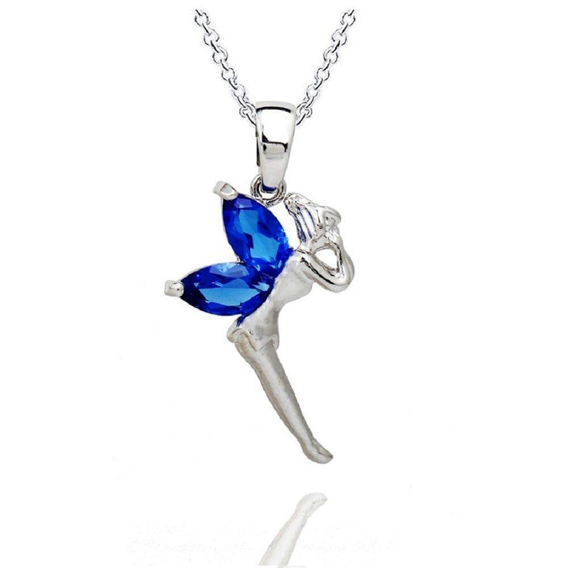 [Australia] - Fairy Tinkerbell Pendant Necklace with Yellow Purple Cubic Zirconia Crystals 18KWhite Gold Plated Colorful Jewelry Necklace for Girls, Teens and Women Blue 