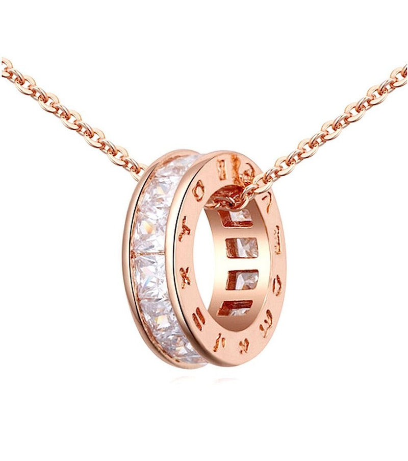 [Australia] - Circle Pendant Necklace with White Zirconia Crystals 18K Silver Rose Gold Plated Necklaces for Women with 18" Chain… 