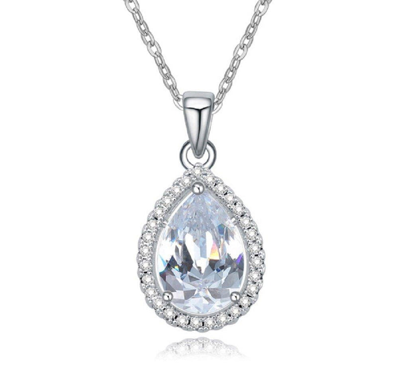 [Australia] - Crystalline Azuria Women 18 ct White Gold Plated Teardrop White Zirconia Crystals Pendant Necklace 18" 