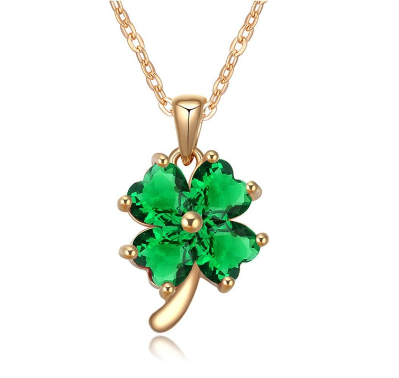 [Australia] - Crystalline Azuria Women 18 ct Gold Plated Green Simulated Emerald or Red Ruby Zirconia Crystals Lucky Clover Pendant Necklace 18" 