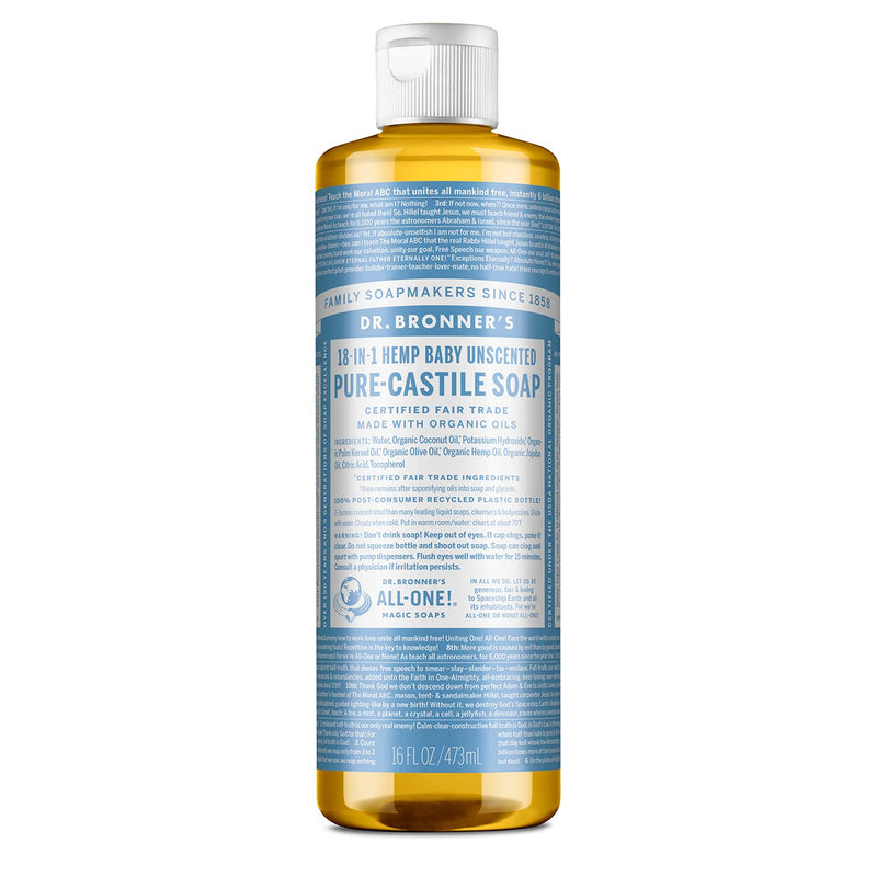 [Australia] - DR BRONNERS Organic Baby Pure Castille Liquid Soap 473ml (PACK OF 1) Unscented 473 ml (Pack of 1) 