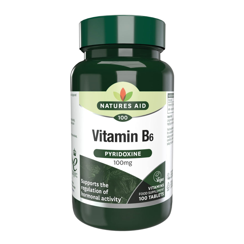 [Australia] - Natures Aid Vitamin B6 100 mg, Pyridoxine, Suitable for Vegans, 100 Tablets Single 