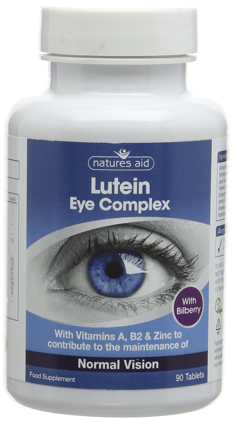 [Australia] - Natures Aid Lutein Eye Complex with Bilberry 90 Tablets (For the Maintenance of Normal Vision, with Alpha Lipoic Acid, Zinc, and Vitamins A, B2, C and E, Vegan Society Approved, Made in the UK) 