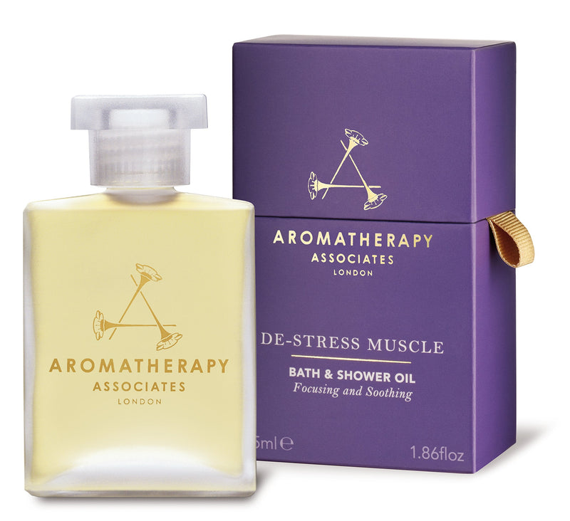 [Australia] - Aromatherapy Associates De-Stress Muscle Bath & Shower Oil, 55ml - Essential Oil Cleanser with Rosemary, Ginger & Black Pepper 