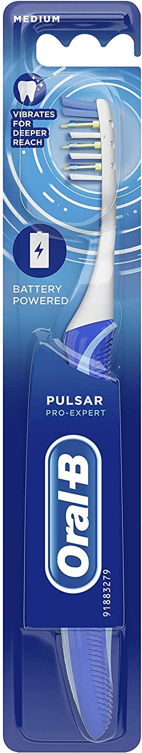 [Australia] - Oral-B Pulsar Pro-Expert Manual Toothbrush, With Battery Powered Vibrating Bristles For Deeper Reach, Slim Handle, Individually Flexing Sides, Blue 