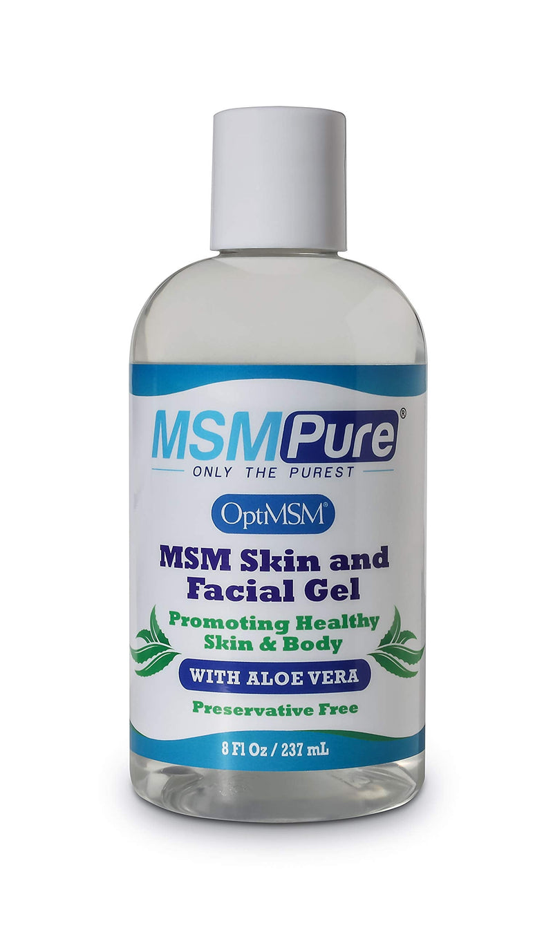[Australia] - MSMPure Max Strength Skin and Facial MSM Gel with Aloe, 8oz, Preservative Free Formula for Soft, Smooth Healthy Glowing Skin, Softer Hair & Acne Treatment 