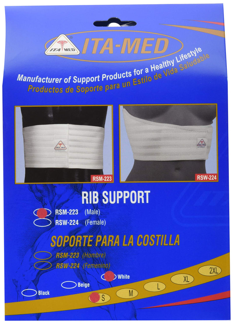 [Australia] - ITA-MED Breathable Elastic Rib Brace, Best Rib Belt for Men, Compression Rib Support Wrap/Binder for Broken, Cracked, Dislocated & Fractured Ribs, Made In USA, Small, White 
