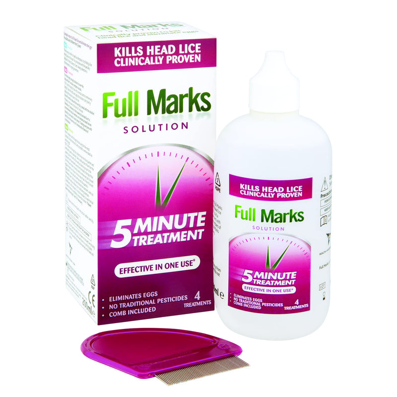 [Australia] - Full Marks Head Lice Solution, 4x 5 Minute Head Lice Treatment, 200ml, For Head Lice, Eggs, And Nits, Comb Included 