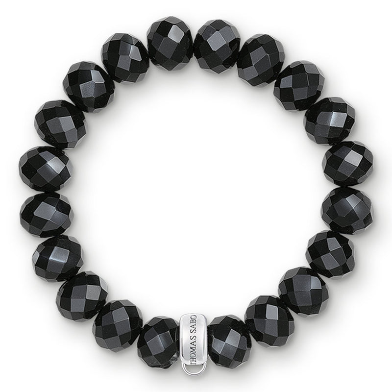 [Australia] - Thomas Sabo Women-Charm Bracelet Charm Club 925 Sterling Silver Nylon Obsidian black XL 