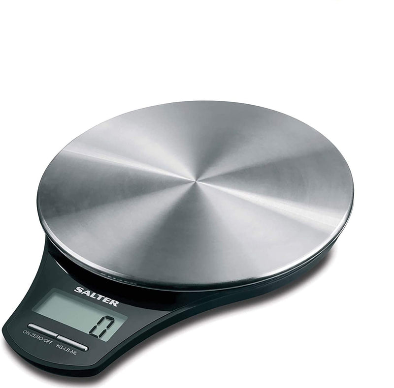 [Australia] - Salter 1035 SSBKDR Electronic Stainless Steel Kitchen Scale, Accurate Weighing up to 5KG, Measures Liquids and Fluids, Add & Weigh Function, Easy View Screen, Black 