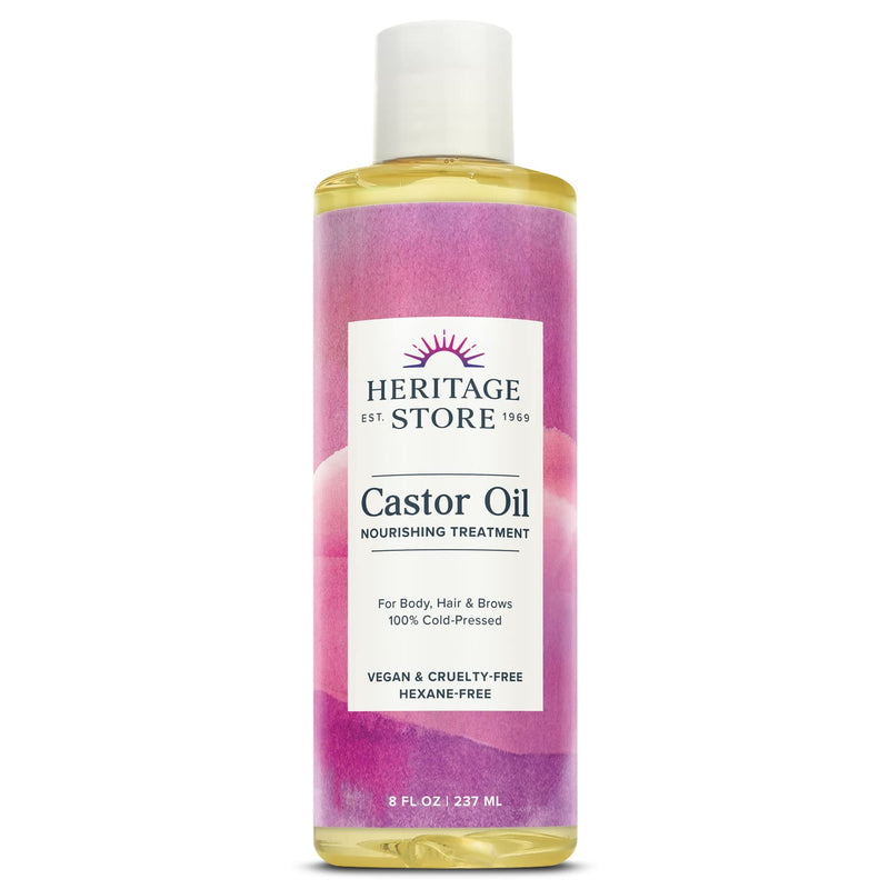 [Australia] - HERITAGE STORE Palma Christi Castor Oil | Hair & Skin Moisturizer, Eyebrow Thickener | Cold Pressed, Hexane & Fragrance Free | 8 oz Single 