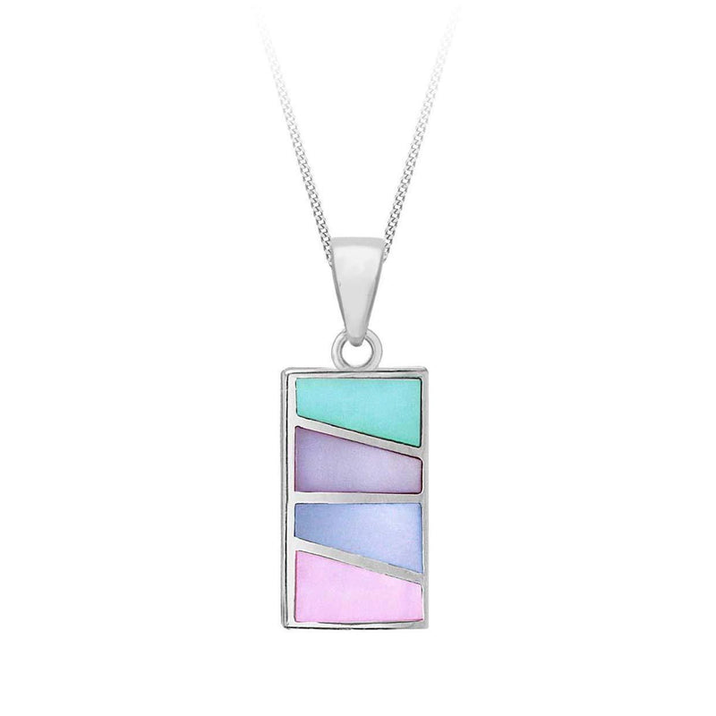 [Australia] - Tuscany Silver Sterling Silver Multicolour Mother of Pearl Rectangle Pendant on Adjustable Curb Chain of 41cm/16"-46cm/18" 