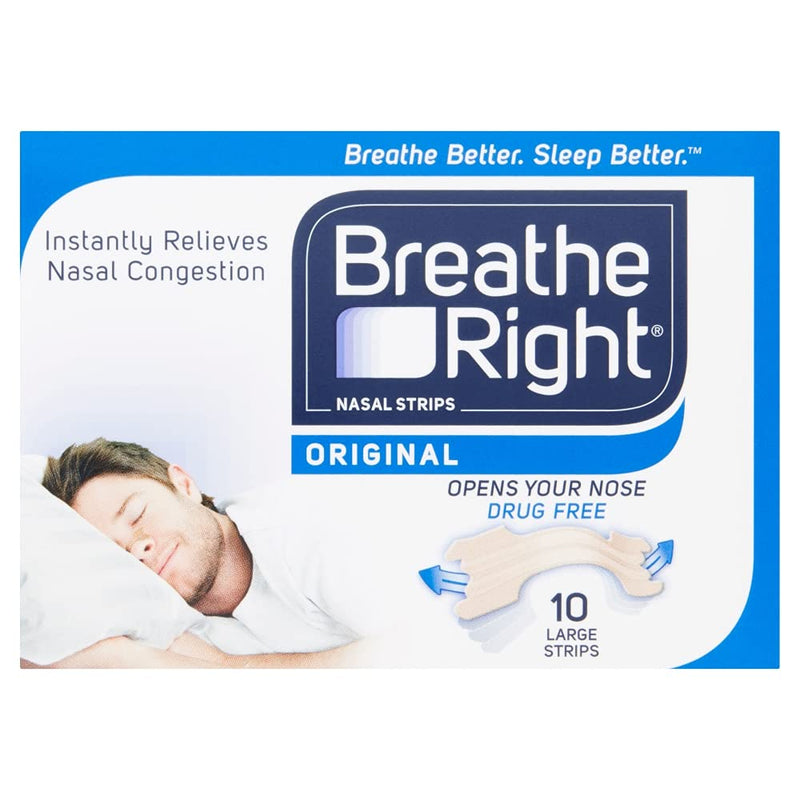 [Australia] - Breathe Right Nasal Strips Original Large 10s | Instantly Relieves Nasal Congestion | Helps Reduce snoring | Clinically Proven | Drug-free Large 10's 